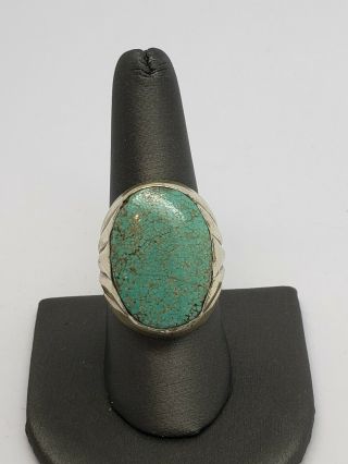 Vintage Southwestern Sterling Silver And Turquoise Large Men 