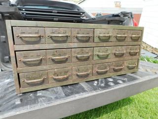 Old Vintage Industrial Steel Parts Cabinet 18 Drawers Shop Garage Storage Bins