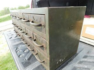 old vintage industrial steel parts cabinet 18 drawers shop garage storage bins 3
