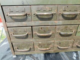 old vintage industrial steel parts cabinet 18 drawers shop garage storage bins 8