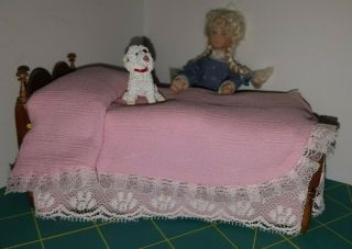 Dollhouse miniature vintage 18th c.  child ' s rope bed by Jim Hall,  signed 3
