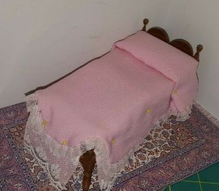 Dollhouse miniature vintage 18th c.  child ' s rope bed by Jim Hall,  signed 4