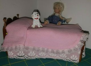 Dollhouse miniature vintage 18th c.  child ' s rope bed by Jim Hall,  signed 7