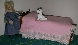 Dollhouse miniature vintage 18th c.  child ' s rope bed by Jim Hall,  signed 8