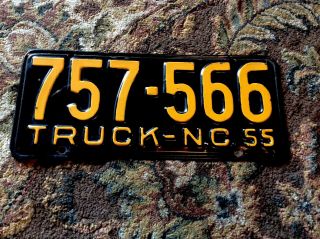 1955 (truck) North Carolina Nc License Plate Tag,  Vintage,  Rare