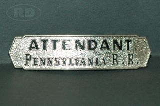 Vintage Pennsylvania Railroad Prr Metal & Black Enamel Hat Badge Attendant