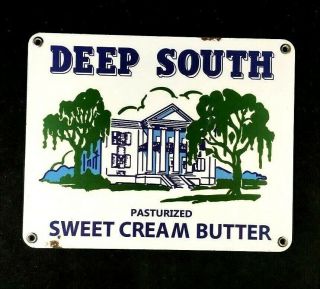 Vintage Deep South Sweet Cream Butter Porcelain Sign Rare Old Advertising 1950s