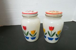 Vintage Fire King Anchor Hocking Milk Glass Tulip Salt And Pepper Shakers