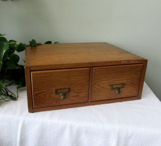 Vintage Dovetailed 2 Drawer Oak File Cabinet Desk/counter Top Organizer 20 " Wide