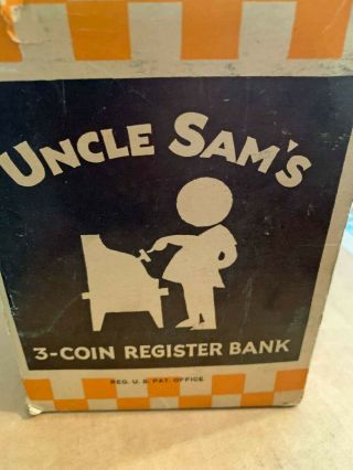 Vintage Toy Coin Register Bank 1940 ' s Uncle Sam ' s 3 Coin WWII Model BOX 8