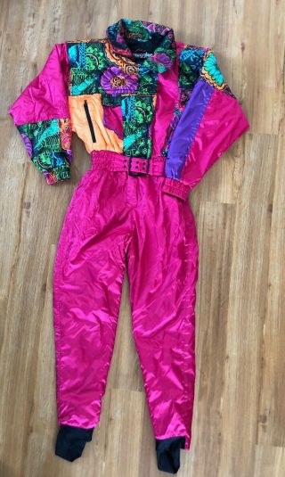 Vtg 90s Snuggler Ski Wear By Kaelin 6 Pink Floral 4032 Tapestry Suit
