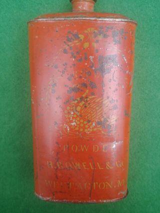 Ultra Rare H Rowell Black Powder Tin Can Gunpowder Westacton Maine
