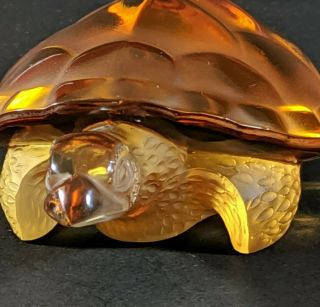 Vintage Lalique France Caroline The Turtle Amber,  Clear And Frosted Glass 1970s