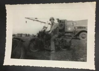 2 Different World War Two Era Photos - Soldiers On Motorcycles