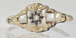 Vintage 1930 14k Yellow & White Gold Ring Diamond Chip Size 6 1/2