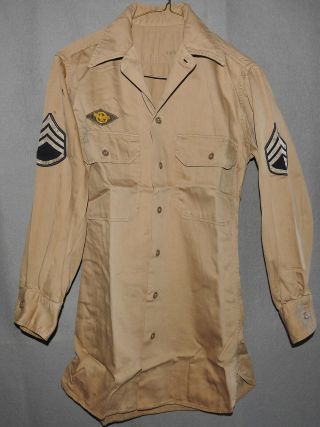 Us Army Khaki Cotton Shirt With Insignia Enlisted Wwii