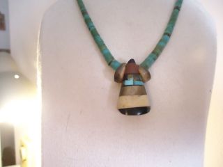 Vintage Navajo Sterling Necklace Bench Beads Pearl Turquoise Pendant