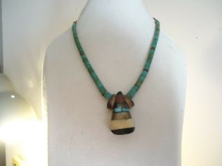 VINTAGE NAVAJO STERLING NECKLACE BENCH BEADS PEARL TURQUOISE PENDANT 2