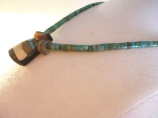 VINTAGE NAVAJO STERLING NECKLACE BENCH BEADS PEARL TURQUOISE PENDANT 4