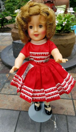 Vtg 1950s 12inch Shirley Temple Doll Ideal Toy Corp Tagged Red Corduroy Dress