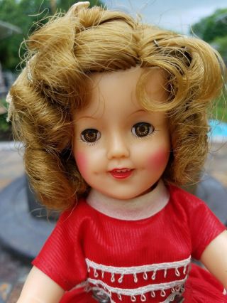 Vtg 1950s 12inch Shirley Temple Doll Ideal toy Corp tagged red corduroy dress 2