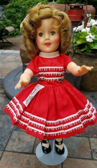 Vtg 1950s 12inch Shirley Temple Doll Ideal toy Corp tagged red corduroy dress 5