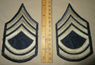 Wwii Us Army 2nd Tech Sergeant Rank Patches Khaki Thread On Blue Cloth