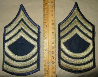 Wwii Us Army Master Sergeant Rank Patches Khaki Thread On Blue Cloth
