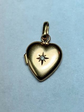 Antique Diamond 14k Gold Heart Shape Locket Pendant Necklace