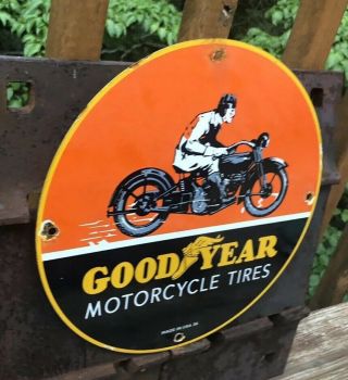 VINTAGE GOODYEAR MOTORCYCLE TIRES PORCELAIN SIGN 