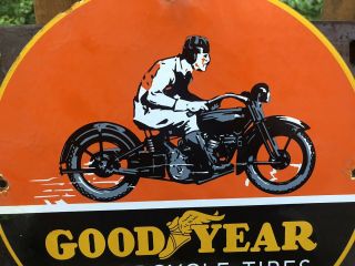 VINTAGE GOODYEAR MOTORCYCLE TIRES PORCELAIN SIGN 