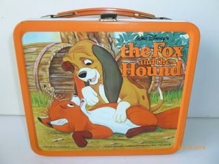1981 Vintage DISNEY ' s FOX and the HOUND Metal LUNCH BOX and THERMOS - Near 2