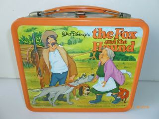 1981 Vintage DISNEY ' s FOX and the HOUND Metal LUNCH BOX and THERMOS - Near 3