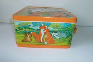 1981 Vintage DISNEY ' s FOX and the HOUND Metal LUNCH BOX and THERMOS - Near 7