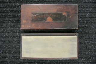 Vintage Hard Arkansas Oil Stone Sharpening Tool Wood Box Knife Blade Honing