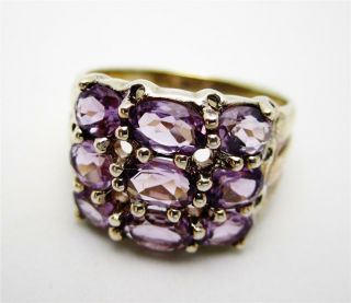 Vtg Huge Face Amethyst Glass Multi Stone Cocktail Ring Sterling Silver 925 Heavy