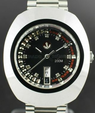 Vintage Rado Diastar 36mm Automatic Swiss Mens Wrist Watch Silver Black Dial