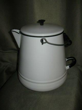Large White & Black Vintage Enamel Camp Coffee Pot - Kettle - Boiler - Enamelware