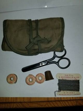 Wwii Us Army Military Sewing Kit W/scissors And Plastic Thimble