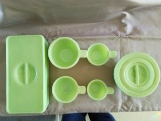 Vintage Jadeite Measuring Cup Set,  Refrigerator Canister,  Fire King Bowl W/lid