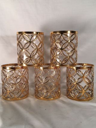 Vtg 5 Imperial Sortijas De Oro Gold Rocks Bar Glasses 1965 - 74 3.  5” Tall