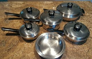 Vintage 11 Piece Amway " Queen " Multi - Ply 18/8 Stainless Steel Cookware Set - Usa