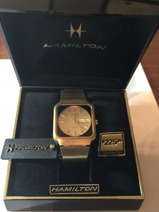 Vintage Men’s Hamilton Quartz Watch Running Square Case Gold Tone