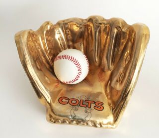 Vtg circa 1962 Houston Colt 45 ' s Full - Size Ceramic Gold Baseball Glove Repaired 2