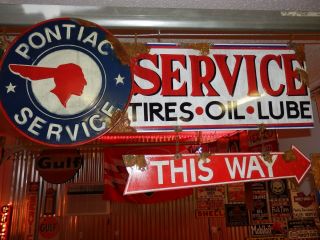 Antique style vintage look GM Pontiac dealer service station gas pump sign set 2
