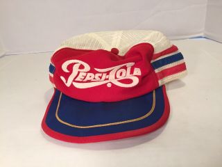 Vintage Pepsi - Cola Trucker Hat Cap Snapback Usa 3 Stripes Rare Coke Baseball