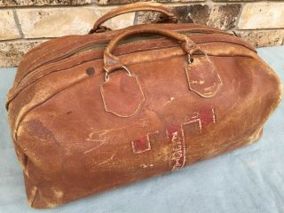 Vintage Texas A&m University Leather Athletic Duffle Bag Aggies Atm Zipper 16 " W