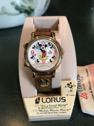Vintage Lorus Disney V422 - 0010 Mickey Mouse Watch Brown Leather Strap
