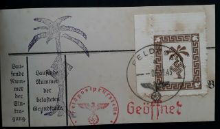 Rare 1943 German African Corps Military Stamp On Piece With Censor Cancel