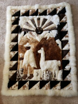 Vintage Real Fur Alpaca Llama Pelts Blanket Luxuriously Soft Extra Large 67 × 50